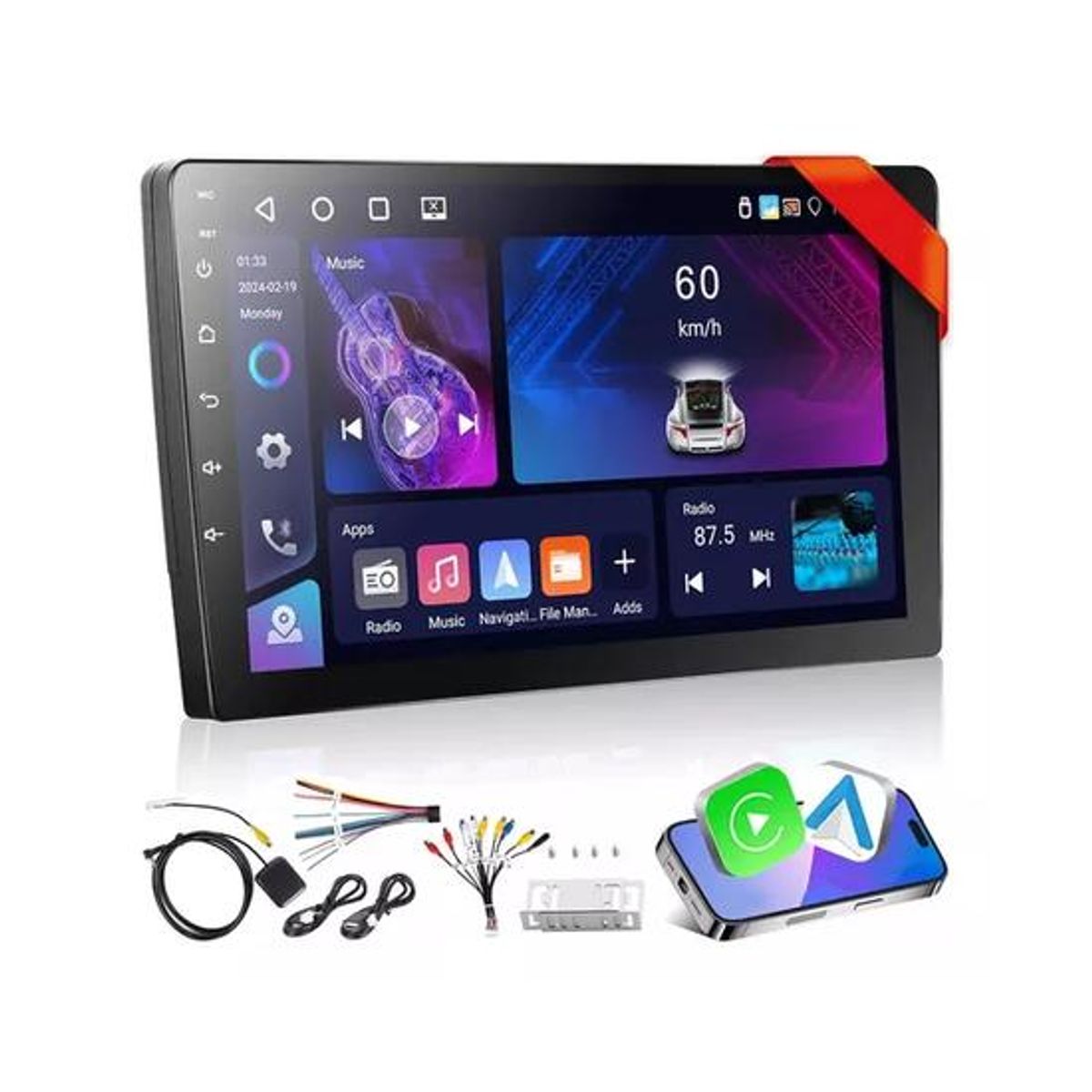 GENERICO - Radio Android Auto CarPlay QLED inalámbrico color negro