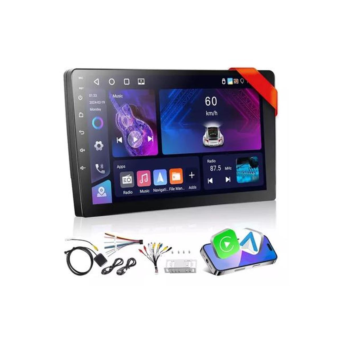 GENERICO - Radio Android Auto CarPlay QLED inalámbrico color negro