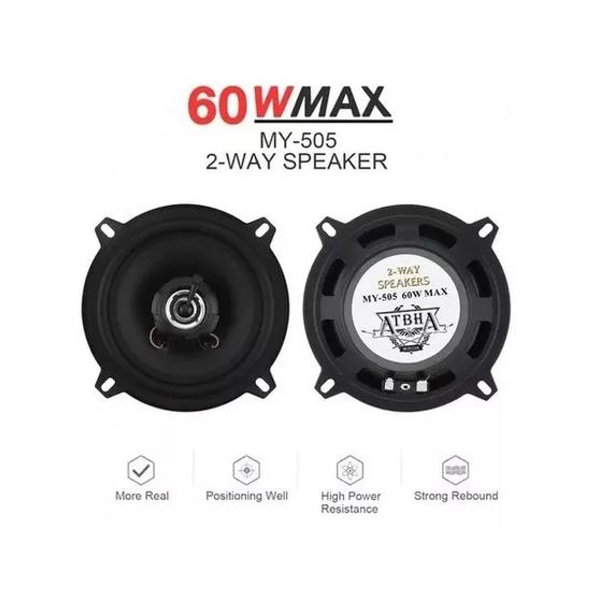 GENERICO - Parlante auto 13cm redondo 60W coaxial 2 vías color negro
