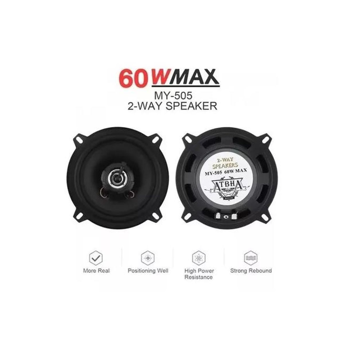 GENERICO - Parlante auto 13cm redondo 60W coaxial 2 vías color negro