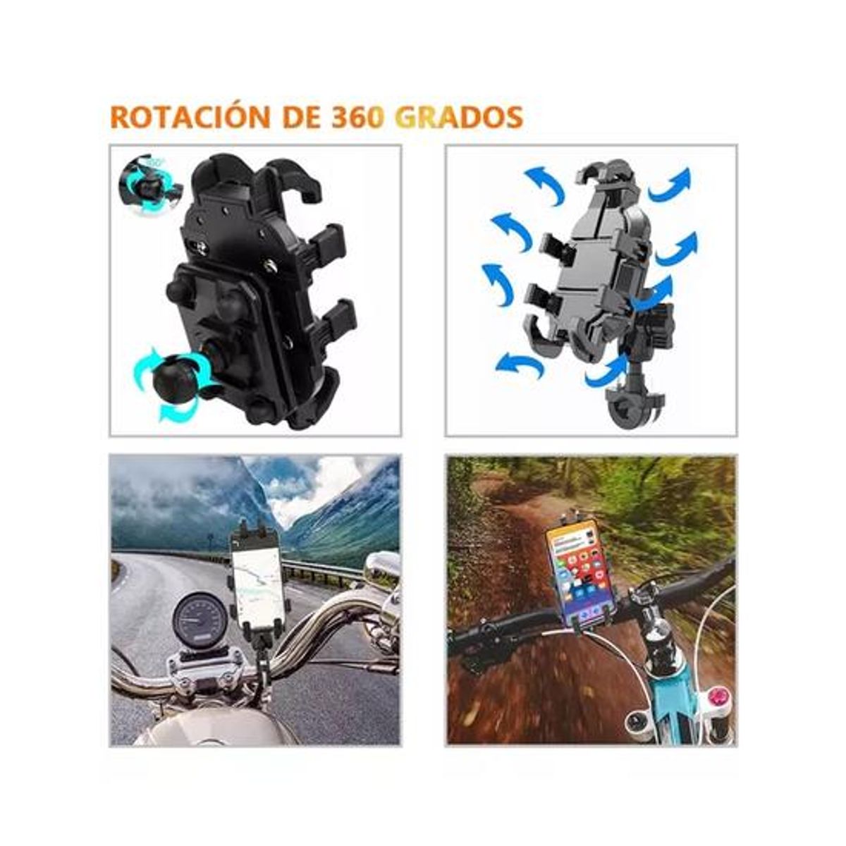 GENERICO - Soporte celular para moto y bicicleta 360º color negro