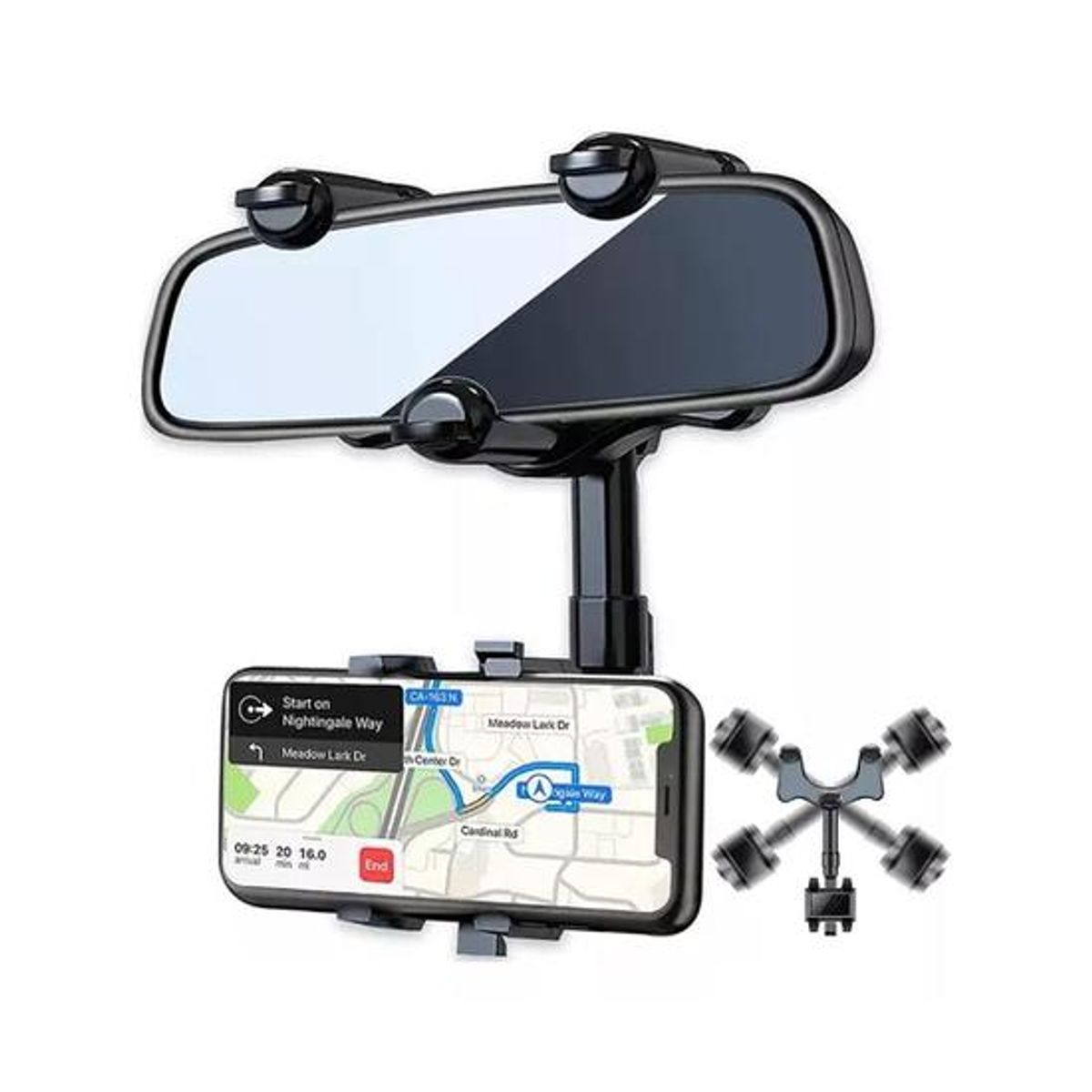 GENERICO - Soporte para celular en espejo retrovisor 360° color negro