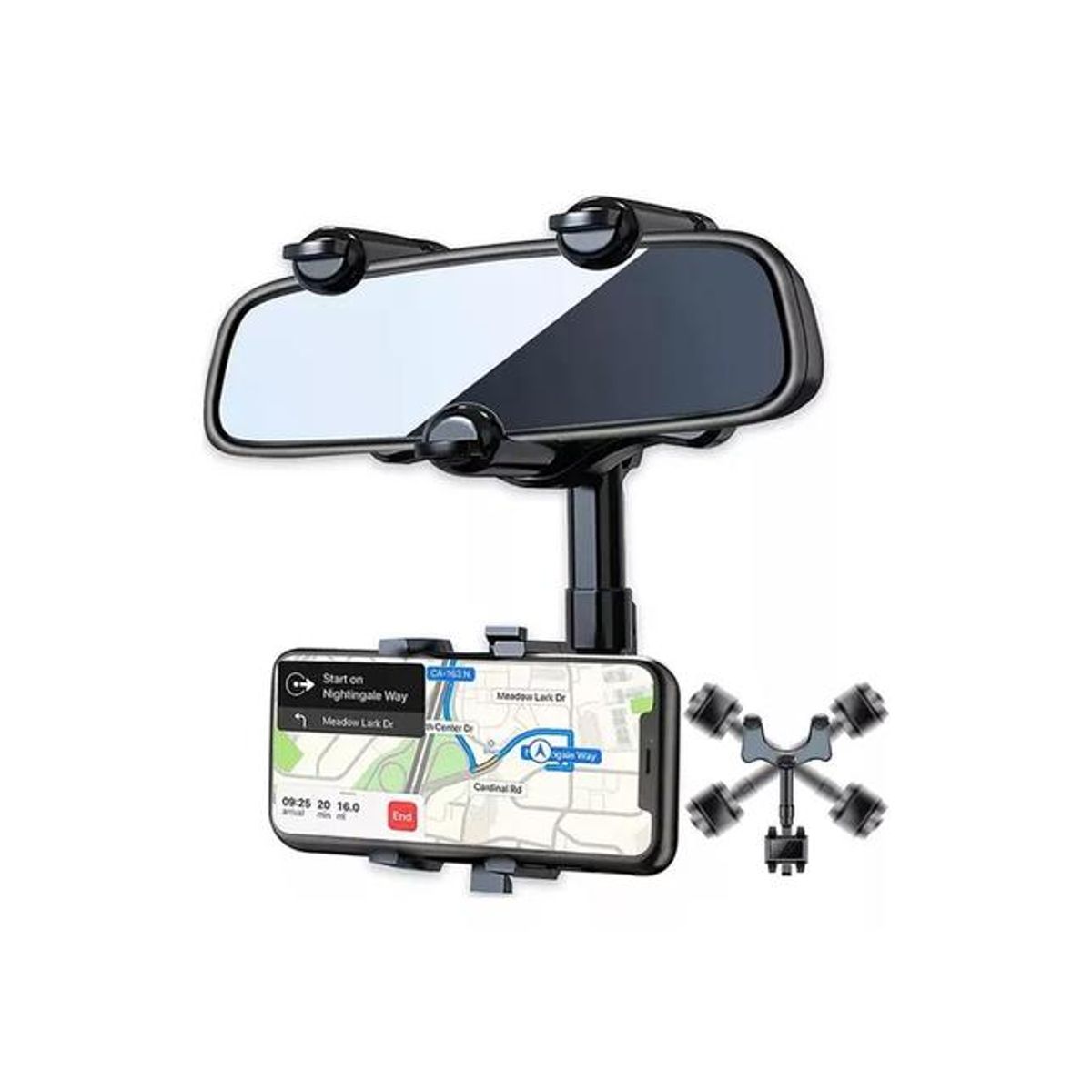 GENERICO - Soporte para celular en espejo retrovisor 360° color negro