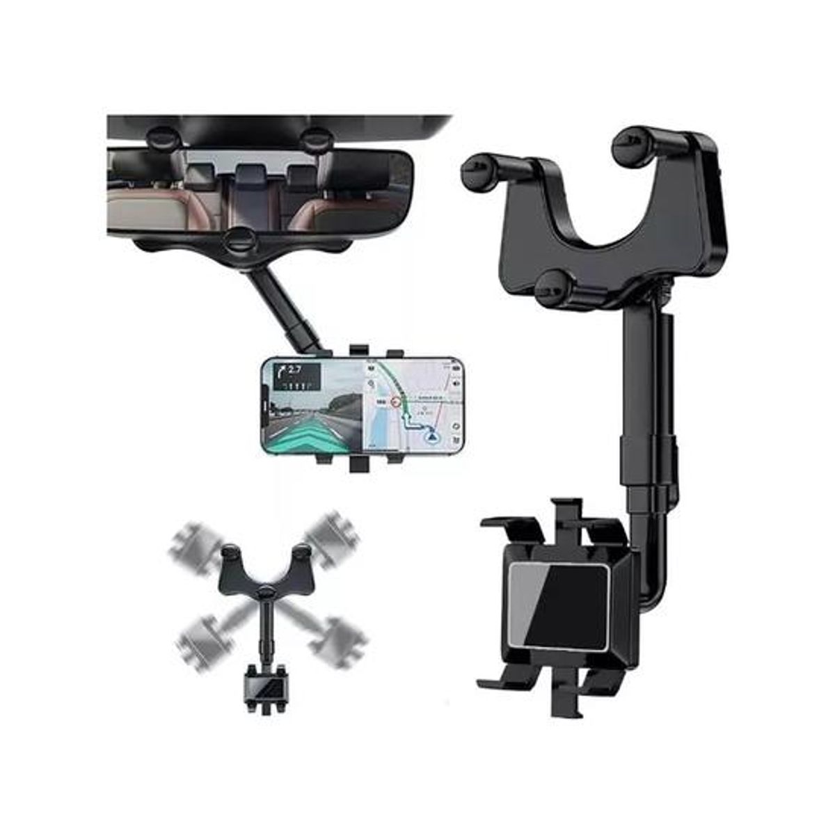 GENERICO - Soporte para celular en espejo retrovisor 360° color negro