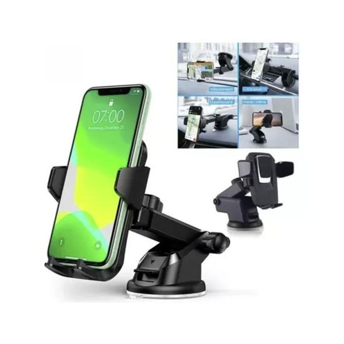 GENERICO - Porta celular GPS para auto parabrisas ajustable color negro