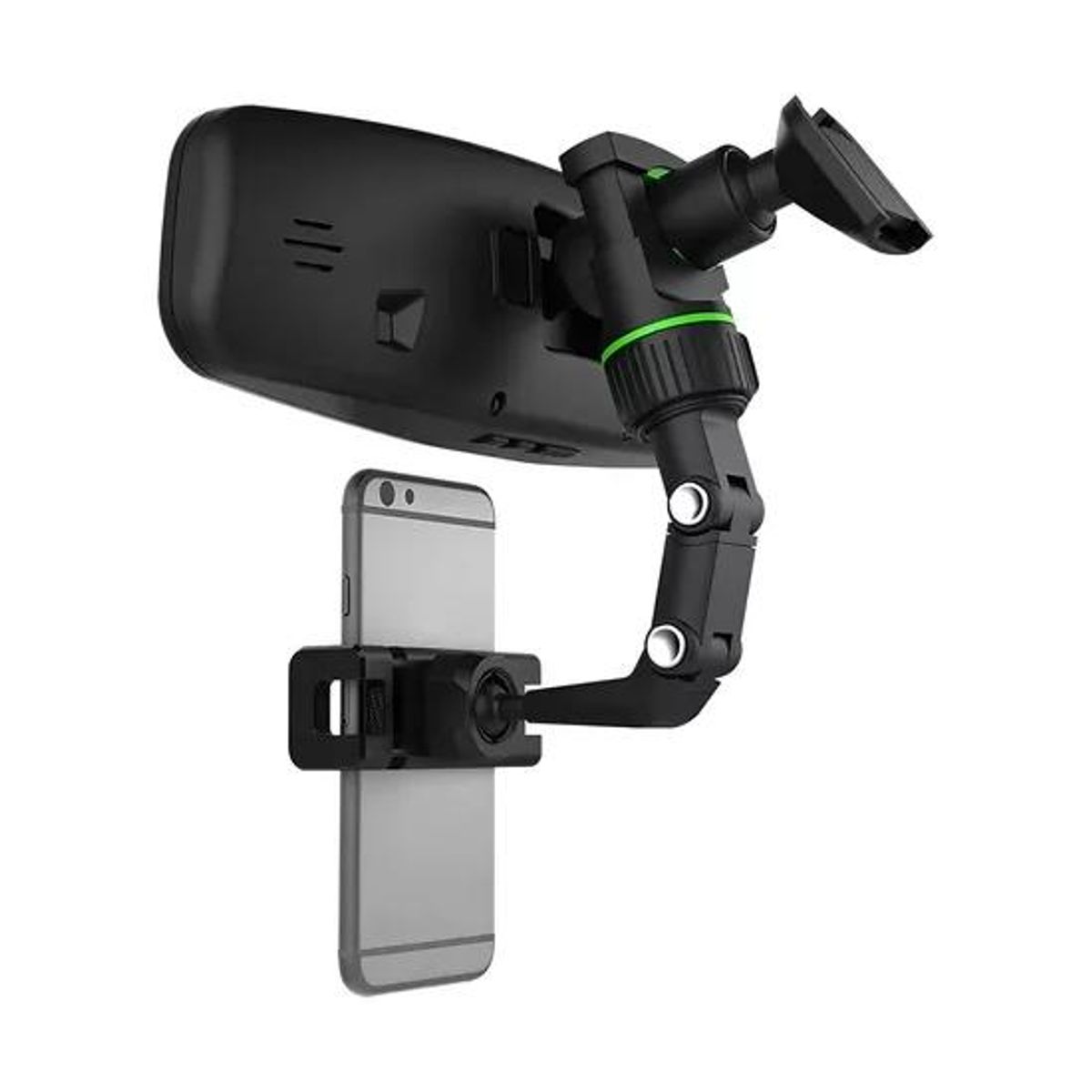 GENERICO - Soporte celular auto retrovisor universal 360° color negro