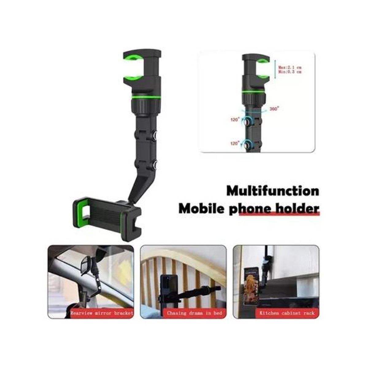 GENERICO - Soporte celular auto retrovisor universal 360° color negro