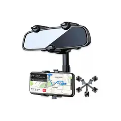 GENERICO - Soporte para celular en espejo retrovisor 360° color negro