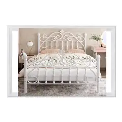 GENERICO - Cama de fierro forjado modelo Marthina 2 plazas Blanca
