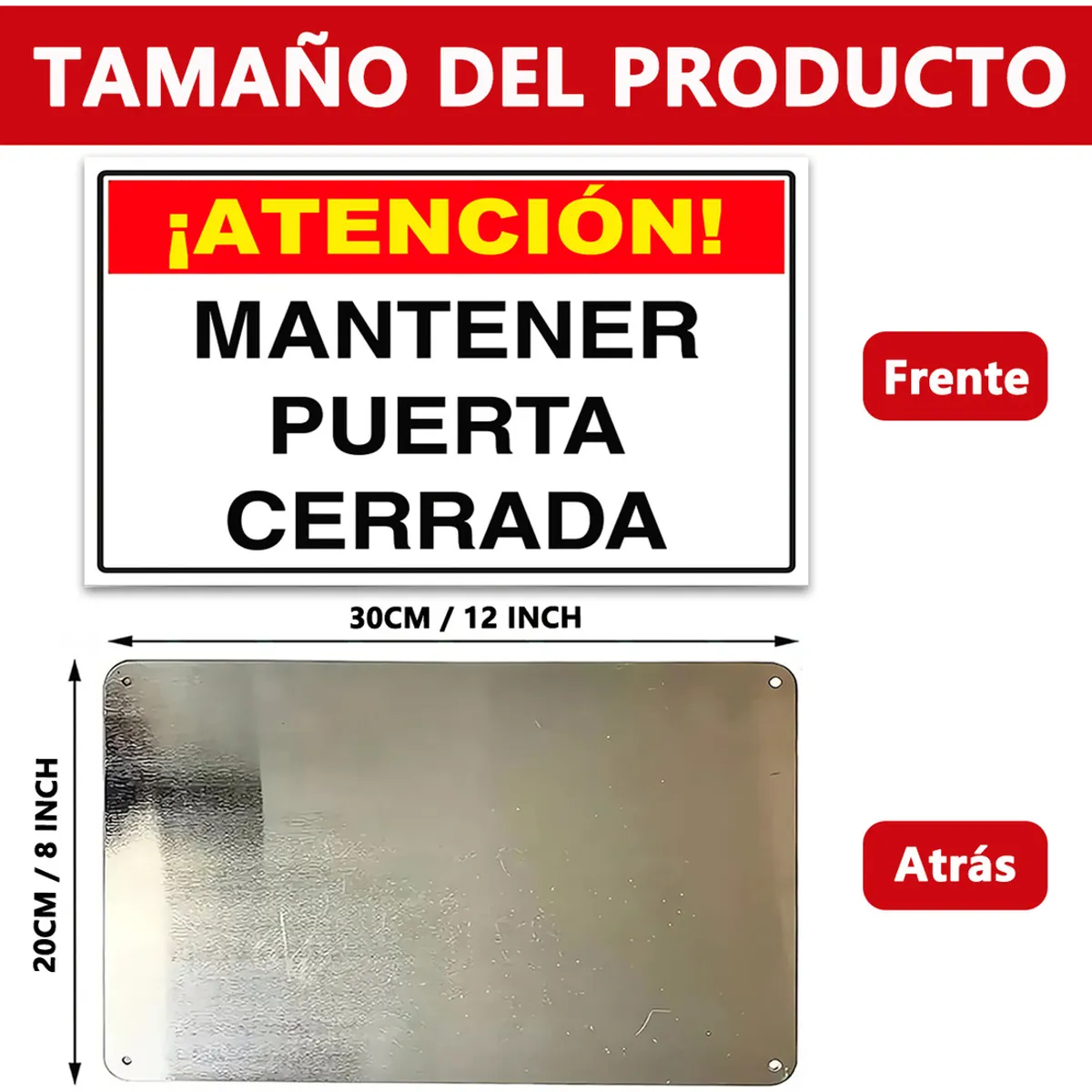 GENERICO - Señal De Advertencia Mantener Puerta Cerrada Oficina 30x20cm