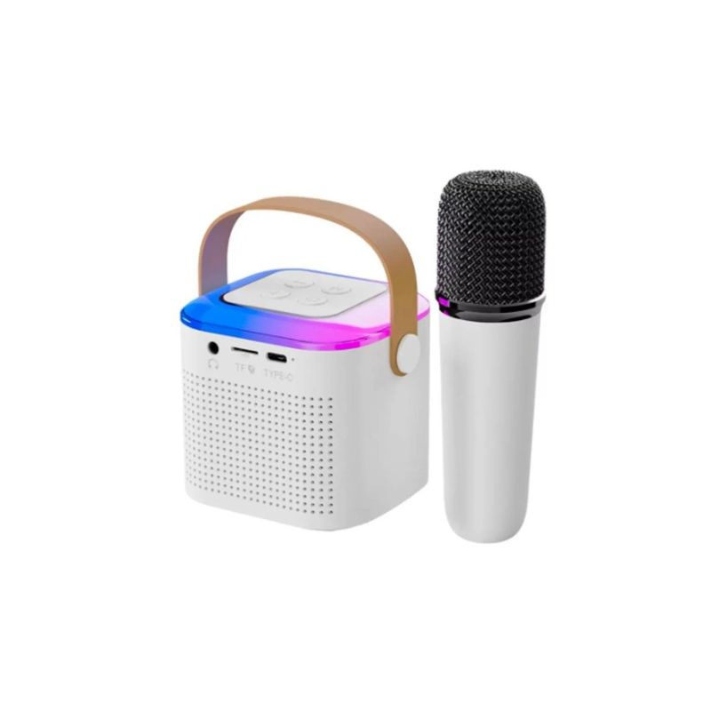 GENERICO - Parlante Bluetooth Karaoke Portatil RGB con Microfono Blanco