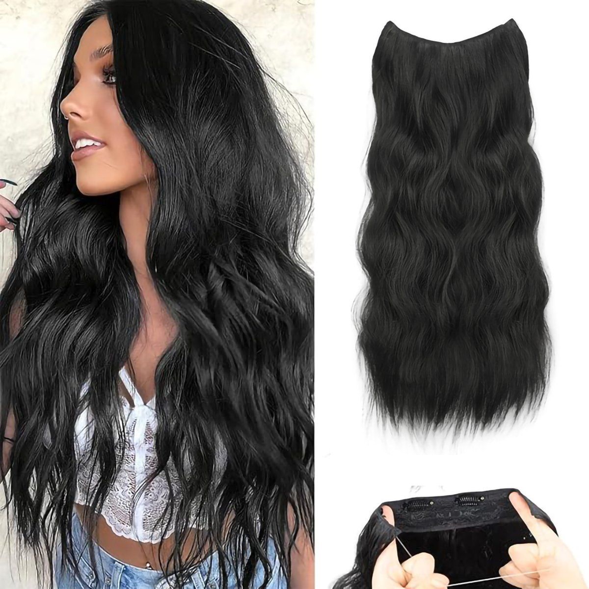 GENERICO - Rizos Negros Ondulados De Moda De 50 Cm De Largo Para Mujer