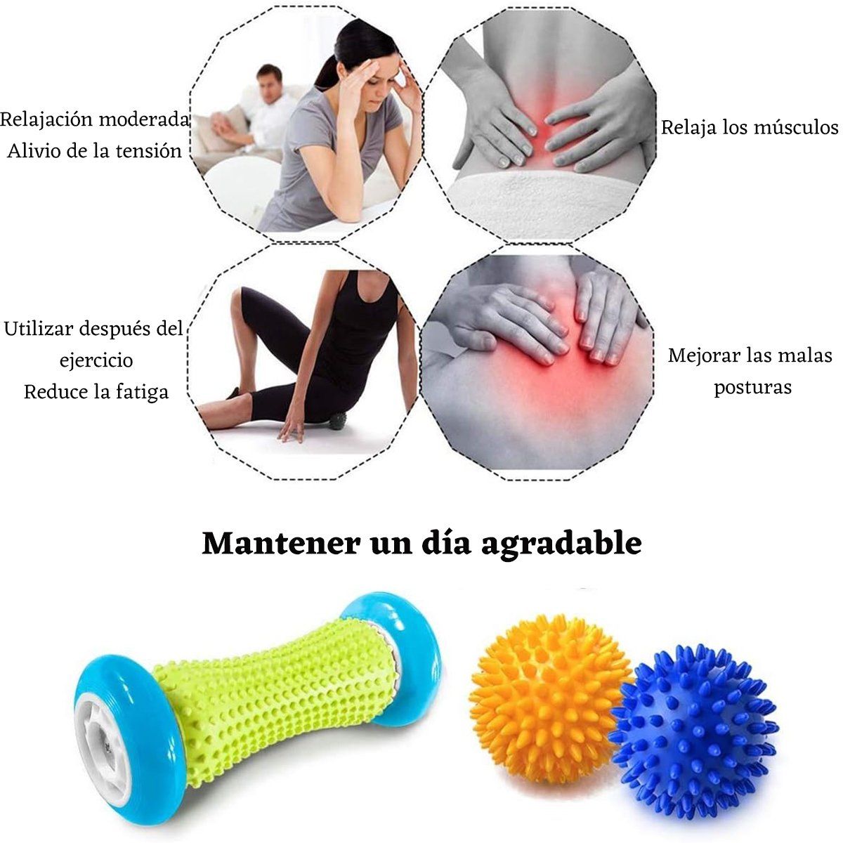 GENERICO - Masaje de pies Rodillo con 2 Bola De Masaje Aliviar Dolo 3pcs