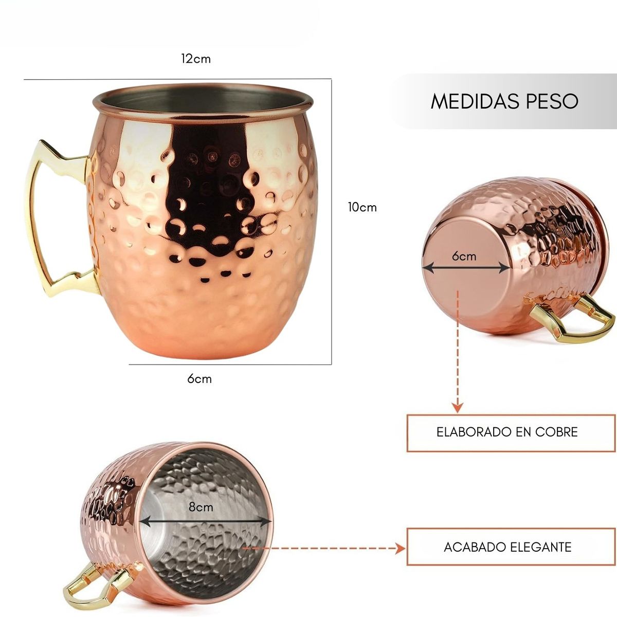 GENERICO - 2 Vasos Mugs De Cobre Tragos Moscow Mule Mojito Bar