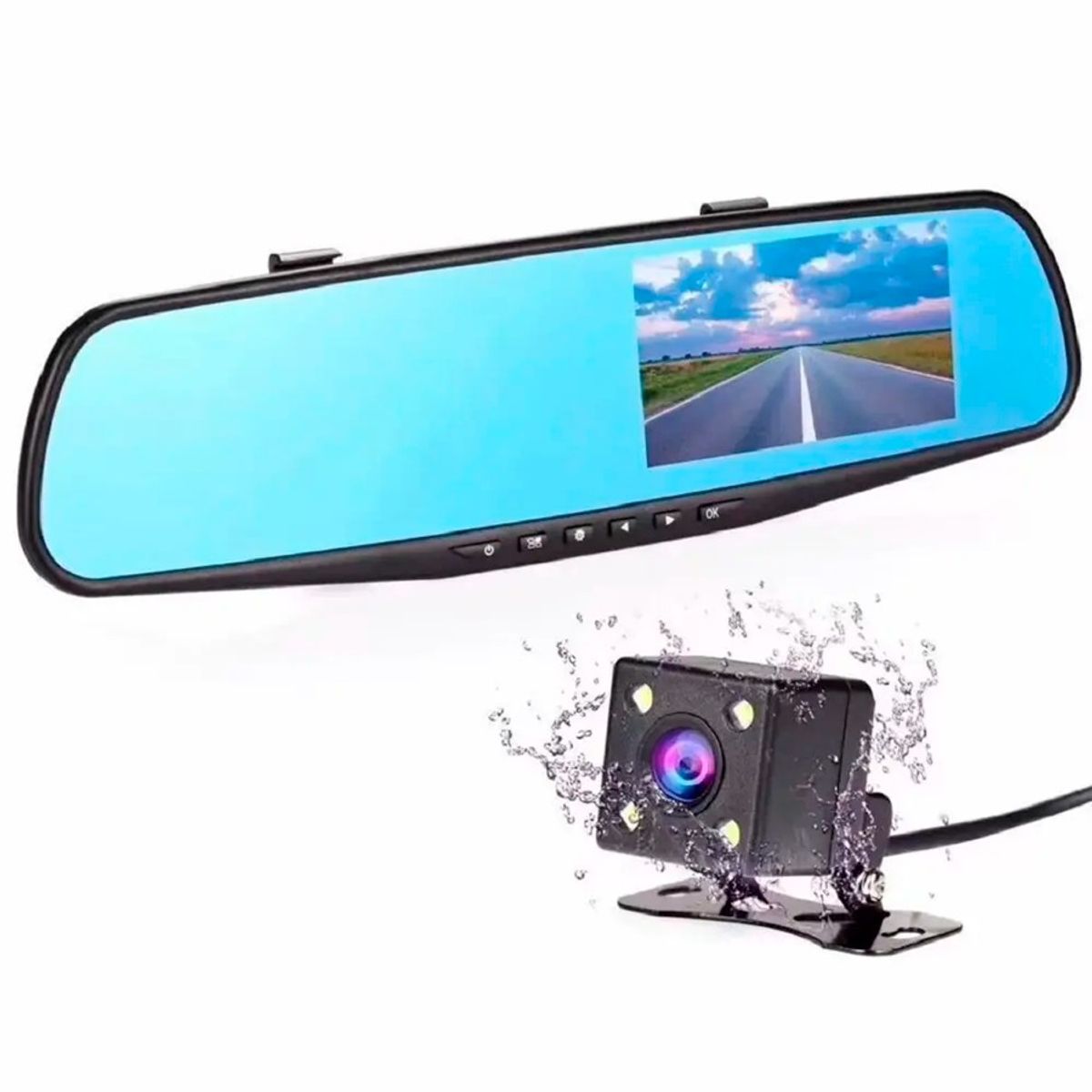GENERICO - Espejo Retrovisor Tv Doble Camara 1080P FULL HD Automóvil