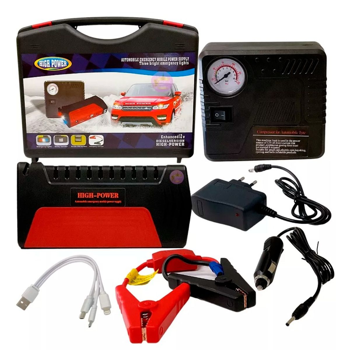 GENERICO - Partidor Batería De Auto Moto Kit Cargador Portátil 12v