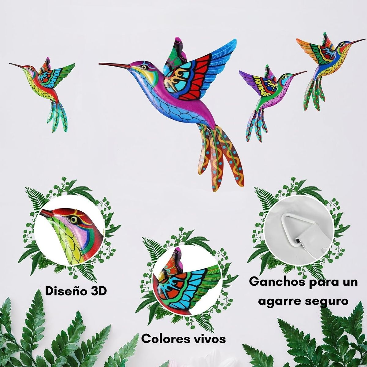 GENERICO - 4 Piezas Colibrí Metálico Decoración Pared Escultura Jardín