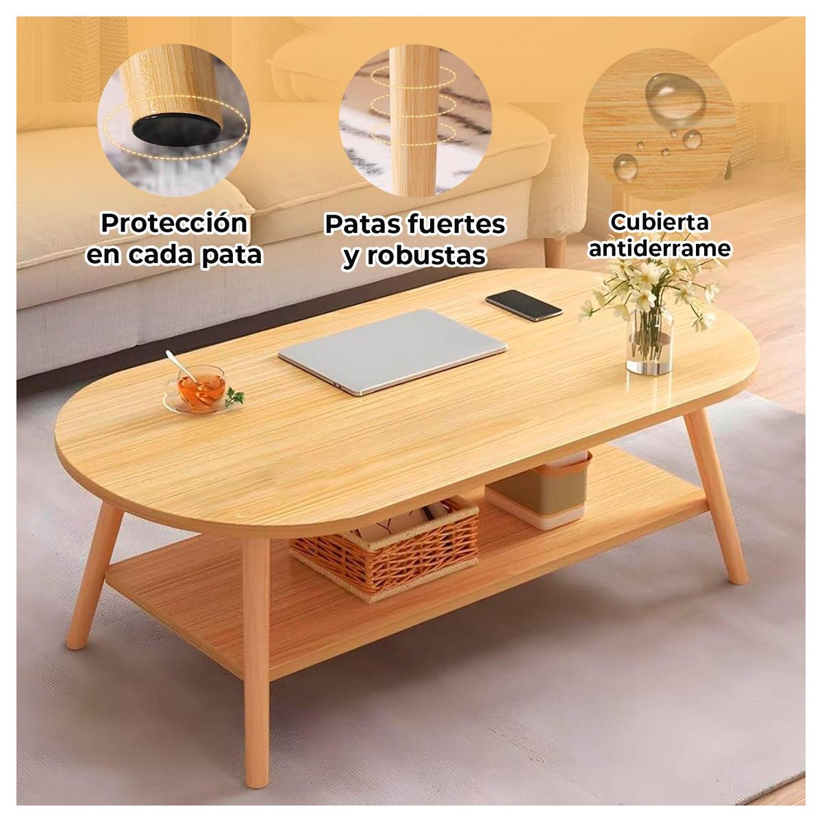 GLOBAL LATIN GROUP - Mesa para Sala Estilo Escandinavo Decorativa y Práctica - Beige
