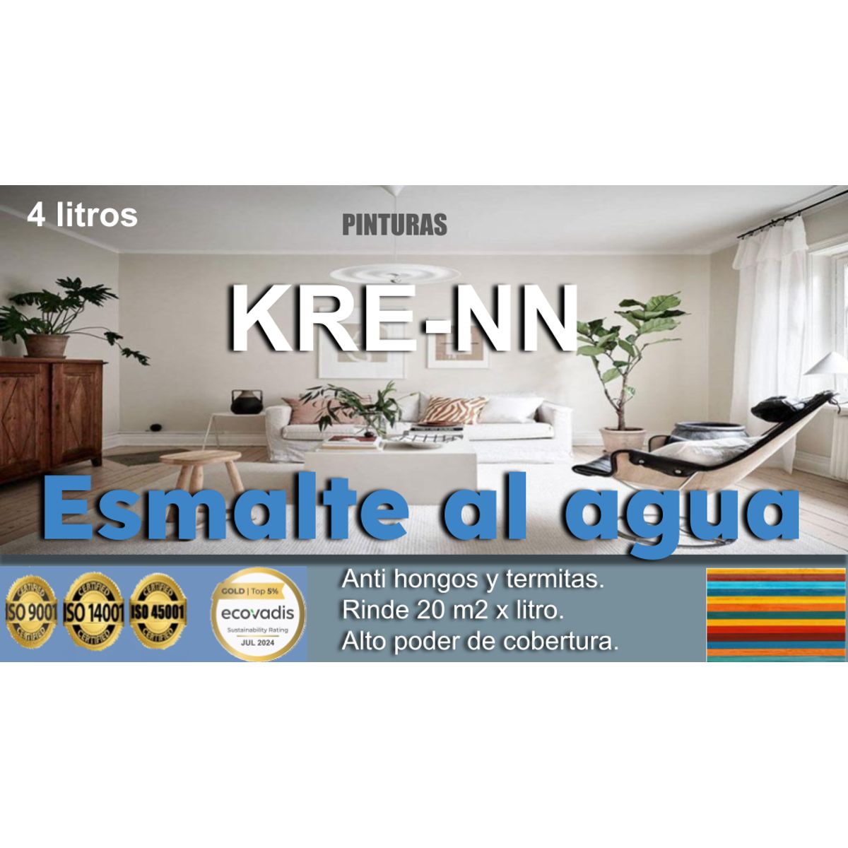 GENERICO - ESMALTE AL AGUA LAVABLE, ANTI HONGOS Y ANTI TERMITAS 4 LITROS, BLANCO