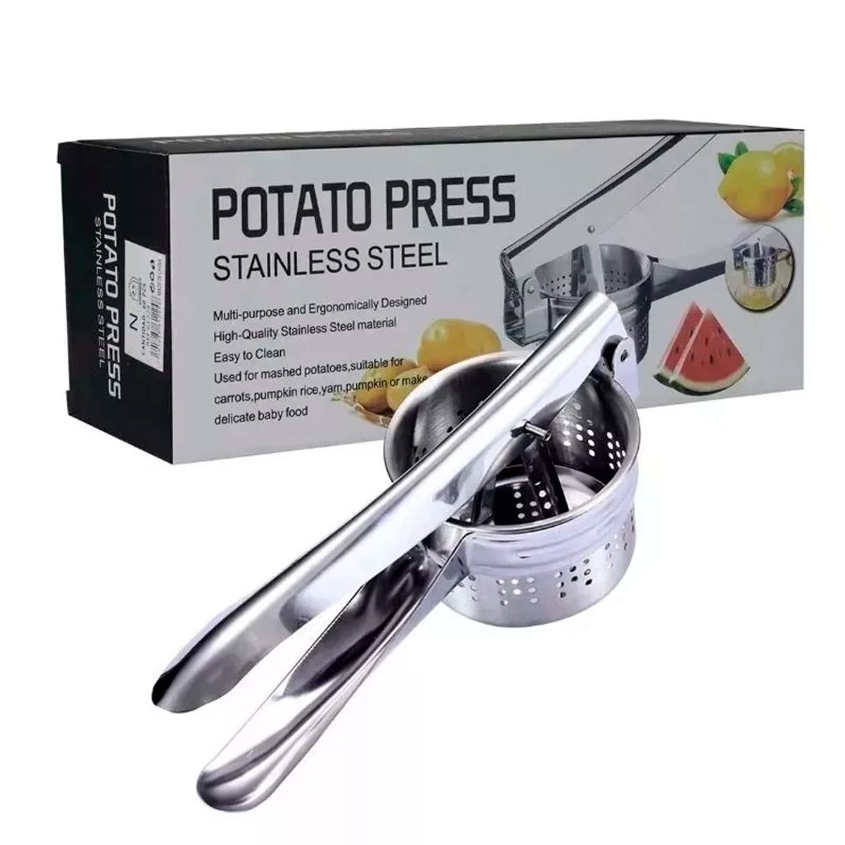 GENERICO - Machacador Prensa Aplastador De Papas Puré Acero Inoxidable