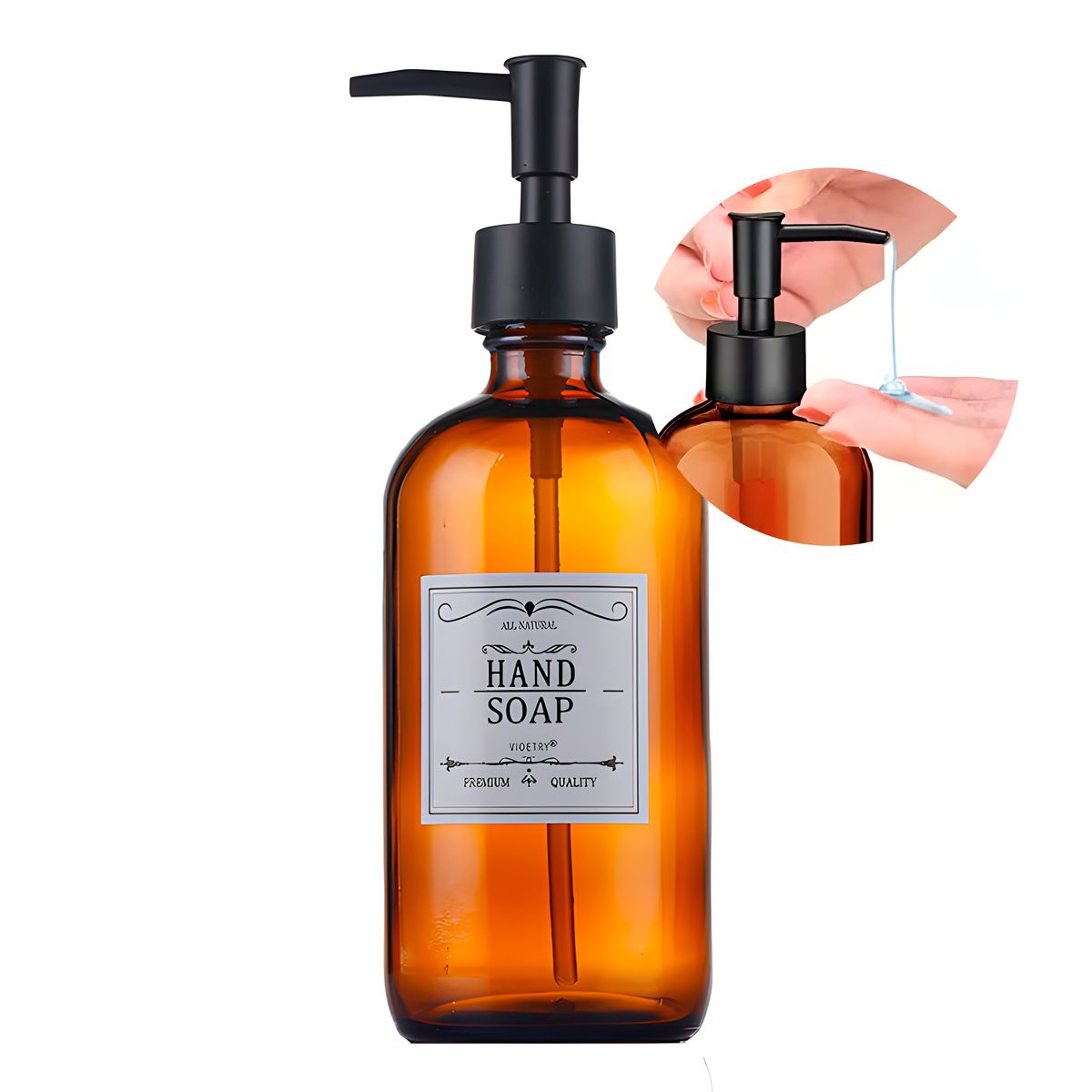 GENERICO - 8 Botellas De Vidrio Ámbar Jabón Gel Bomba de Locion 500ml