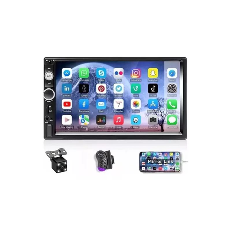 GENERICO - Radio para auto 2 Din Mirror Link cámara retroceso comando color negro