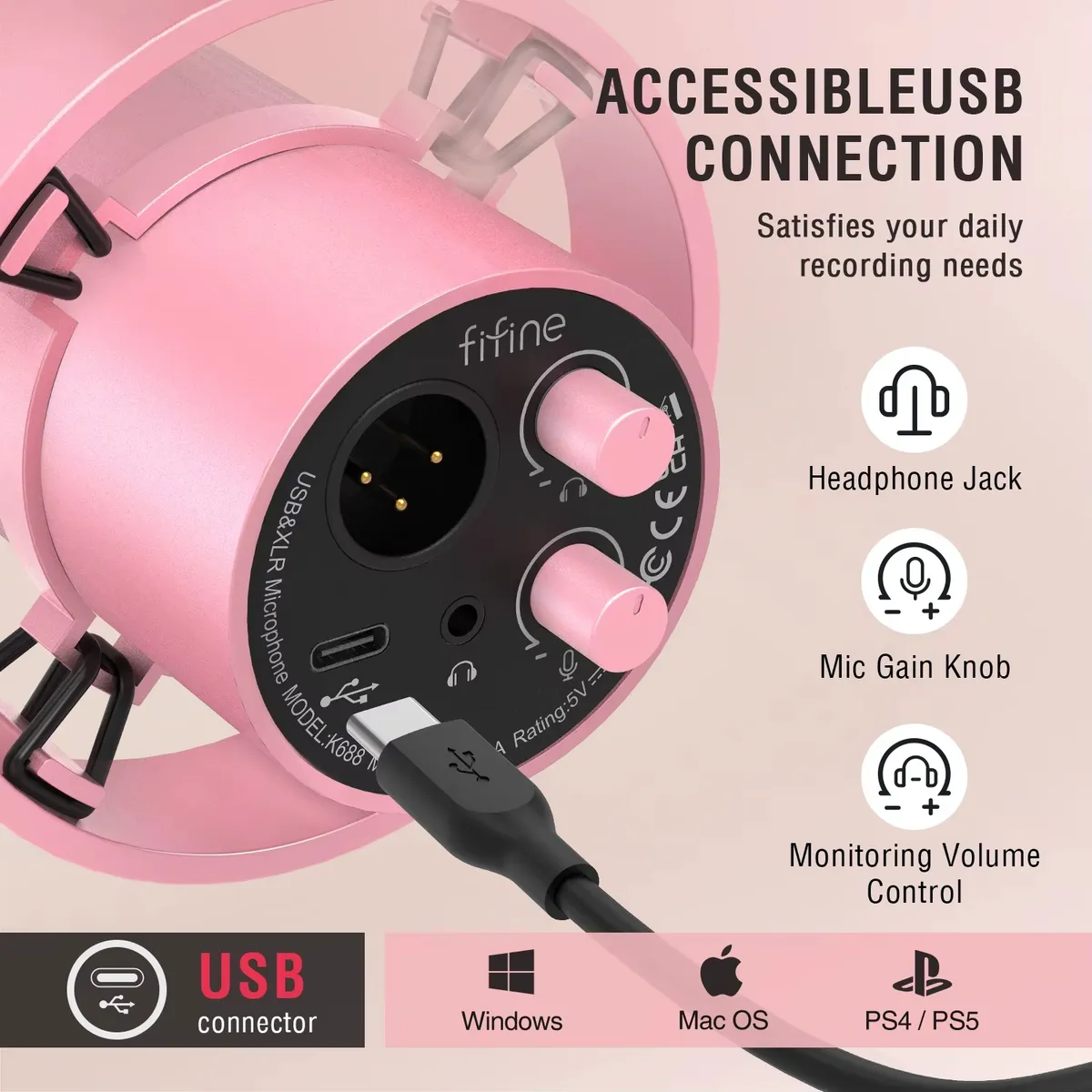 FIFINE TECHNOLOGY - Micrófono Dinámico Fifine K688 Color Rosado