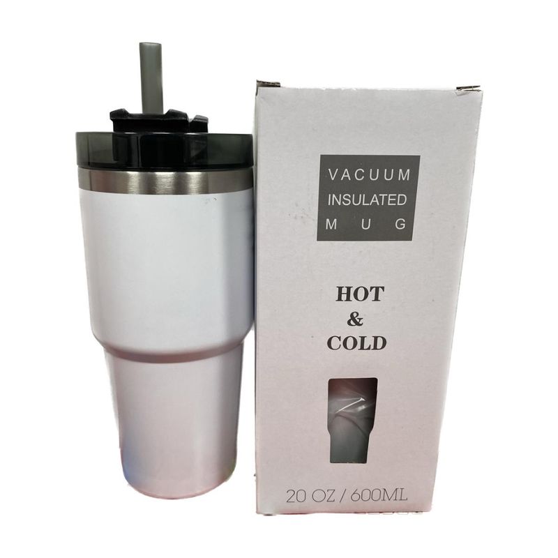 GENERICO - Mug vaso térmico 600 ML con bombilla rígida Blanco