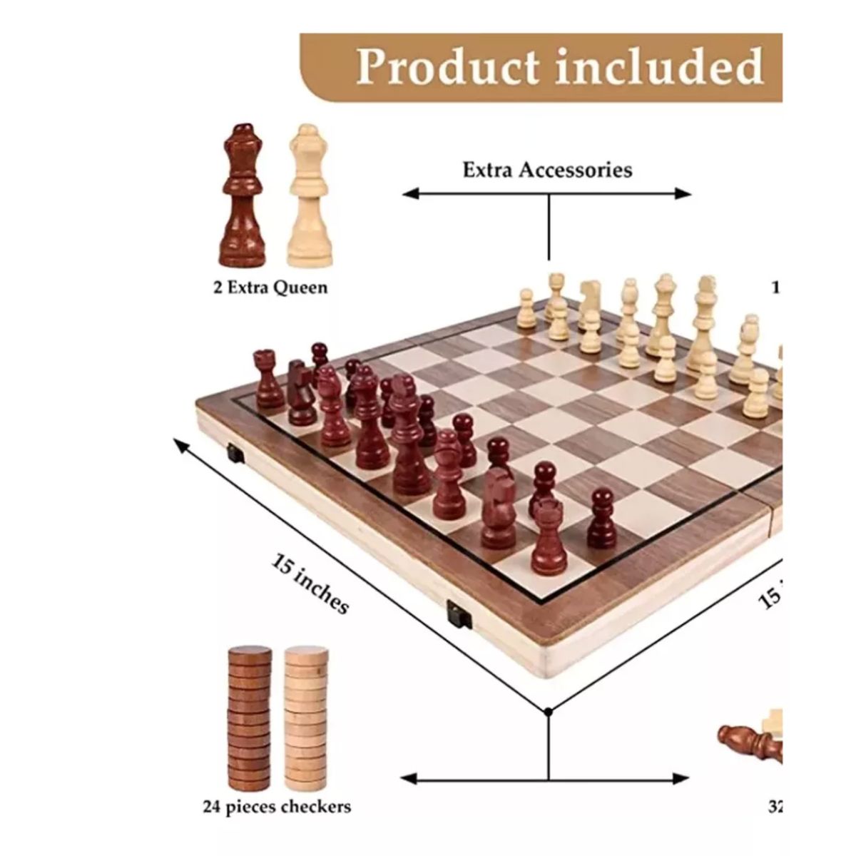 GENERICO - Tablero Ajedrez 39x39  Madera 2 En 1 Adulto Niños