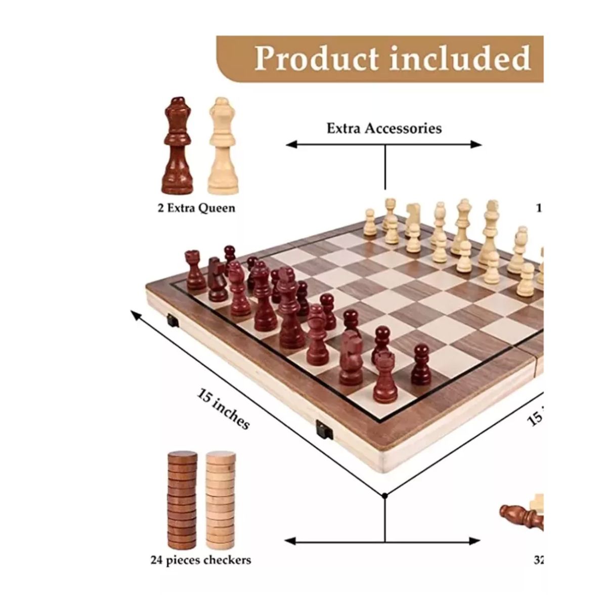 GENERICO - Tablero Ajedrez 39x39  Madera 2 En 1 Adulto Niños
