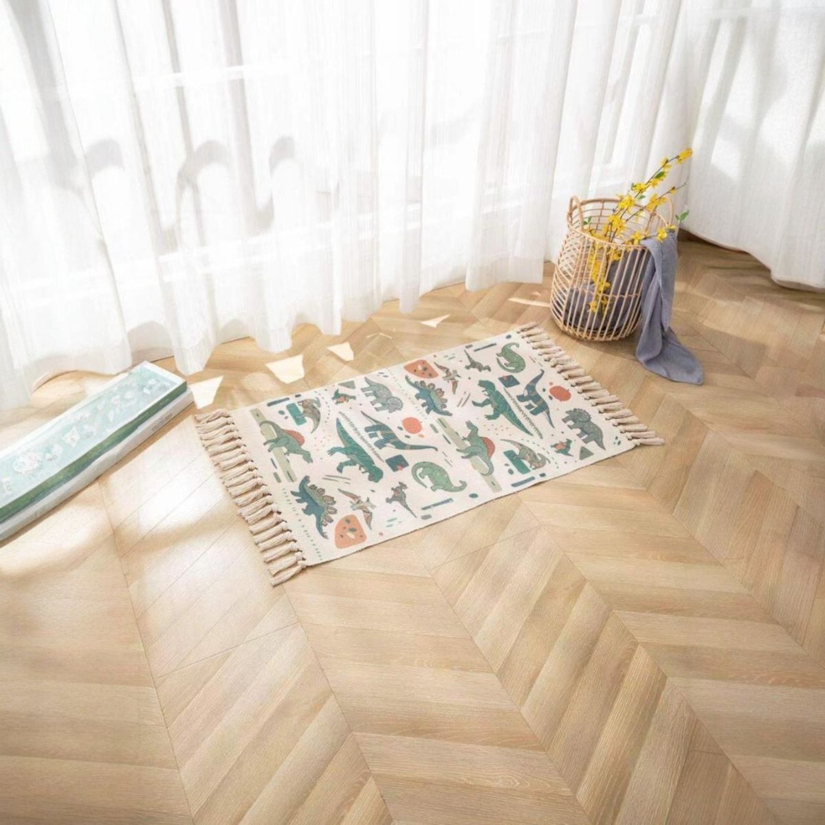 ANGELES DEL HOGAR - ALFOMBRA PEQUEÑA DE LINO Y ALGODÓN DE ESTILO NÓRDICO Y BOHEMIO 60X90CM