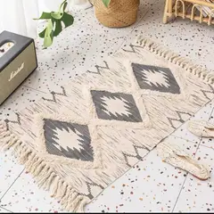 ANGELES DEL HOGAR - ALFOMBRA PEQUEÑA DE LINO Y ALGODÓN DE ESTILO NÓRDICO Y BOHEMIO 60X90CM