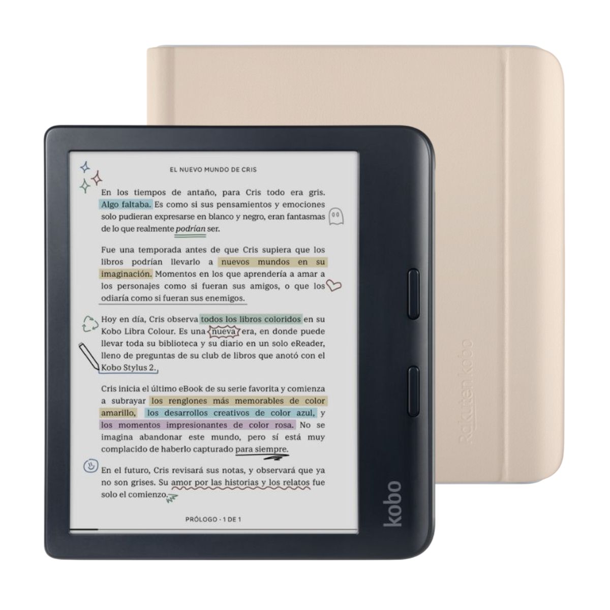 KOBO - Lector E-reader Kobo Libra Colour Negro con Funda Notebook SleepCover Beige
