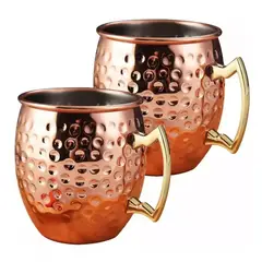 MUNDO MAGIA - Taza De Cobre, Juego De 2 Vasos Moscow Mule Cocktail, 500ml
