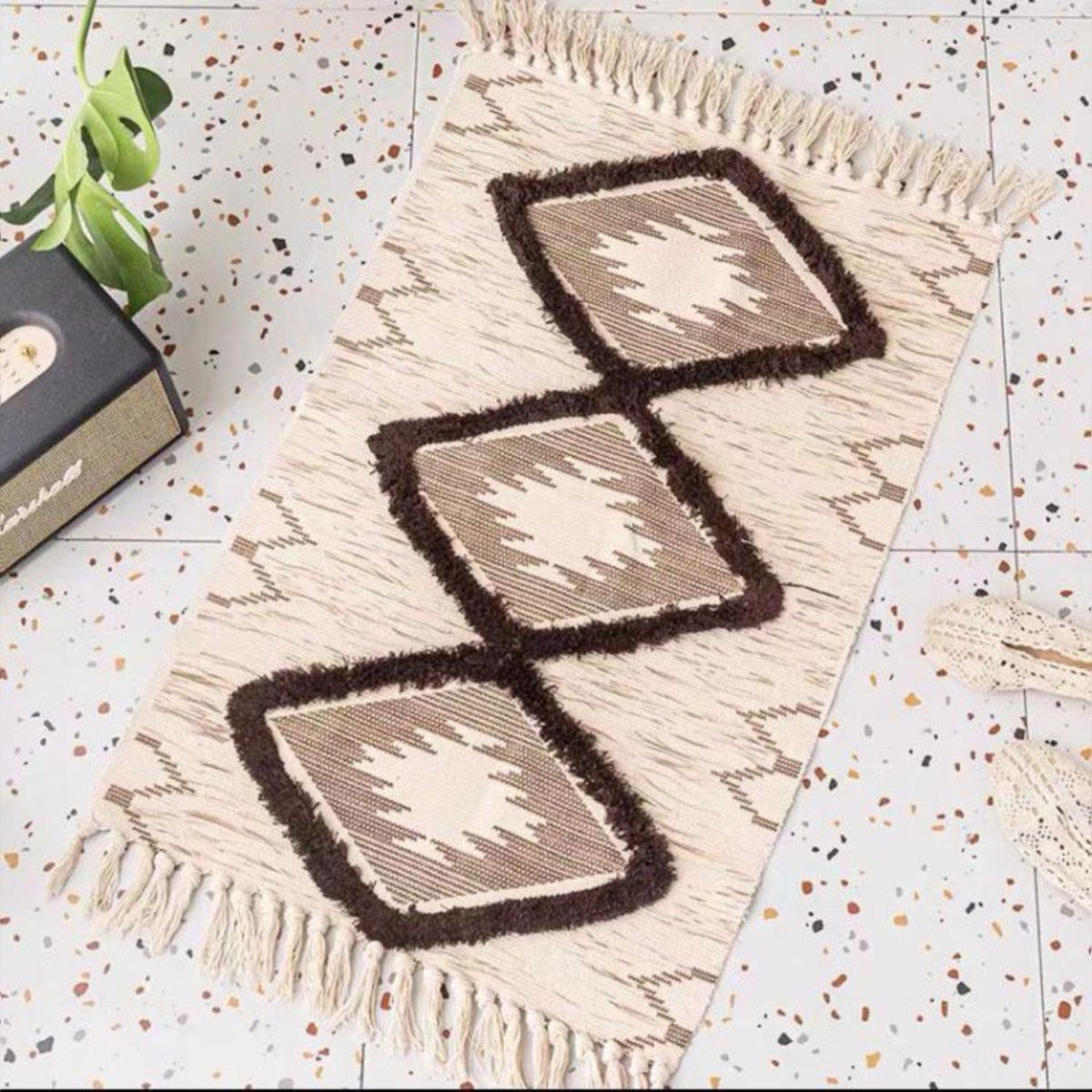 ANGELES DEL HOGAR - ALFOMBRA PEQUEÑA DE LINO Y ALGODÓN DE ESTILO NÓRDICO Y BOHEMIO 60X90CM