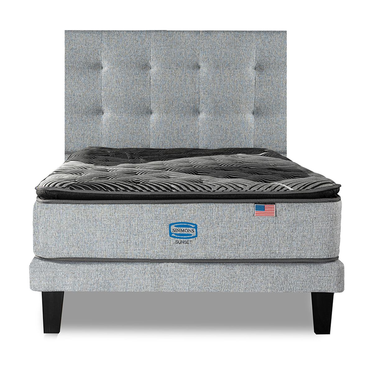 SIMMONS - Cama Europea Sunset 1.5 Plazas respaldo Tignes plata