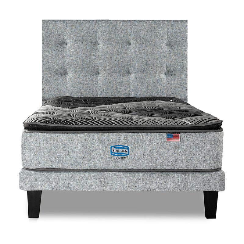 SIMMONS - Cama Europea Sunset 1.5 Plazas respaldo Tignes plata