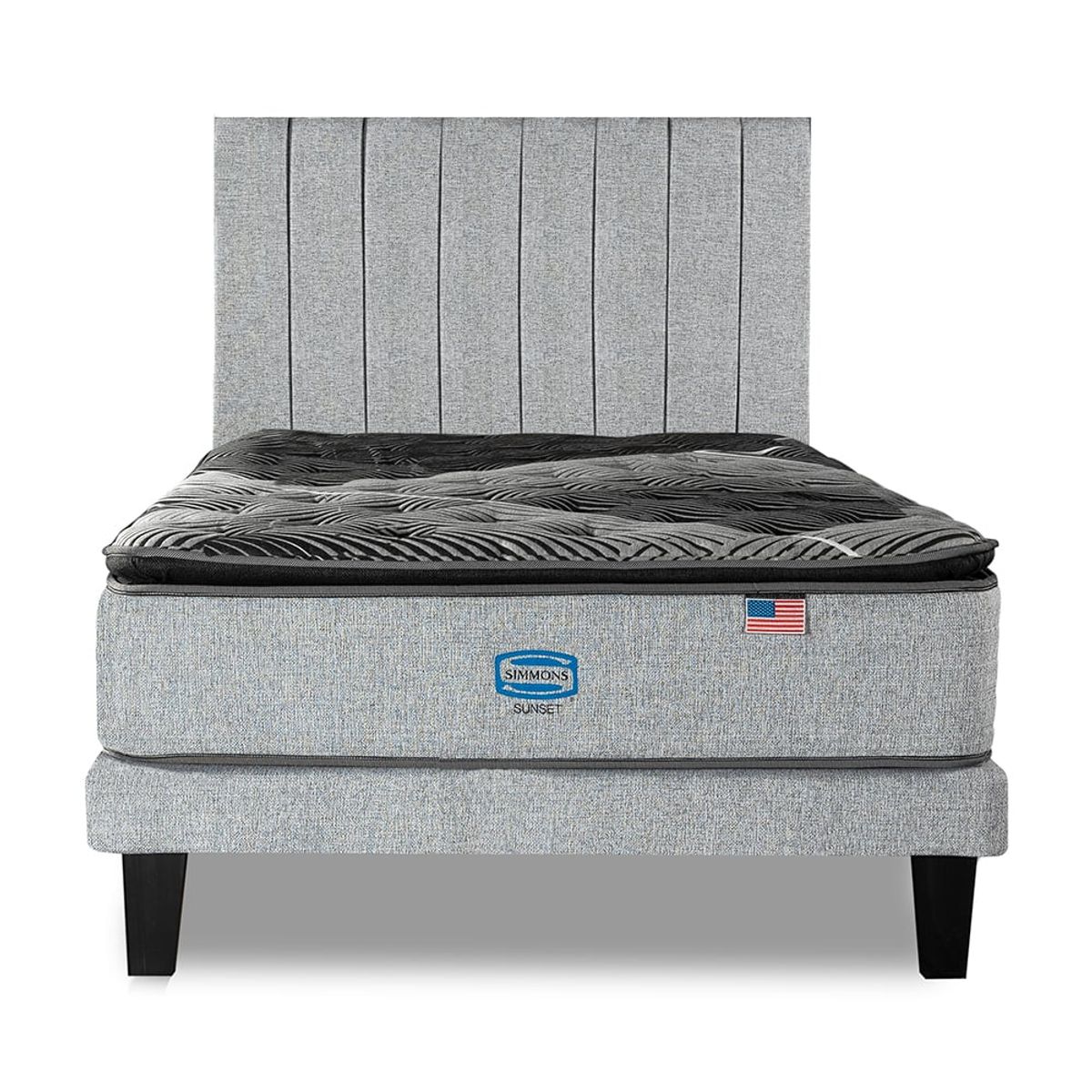 SIMMONS - Cama Europea Sunset 1.5 Plazas respaldo Tibet plata