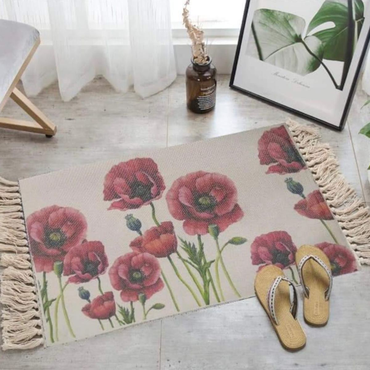 ANGELES DEL HOGAR - ALFOMBRA PEQUEÑA DE LINO Y ALGODÓN DE ESTILO NÓRDICO Y BOHEMIO 60X90CM