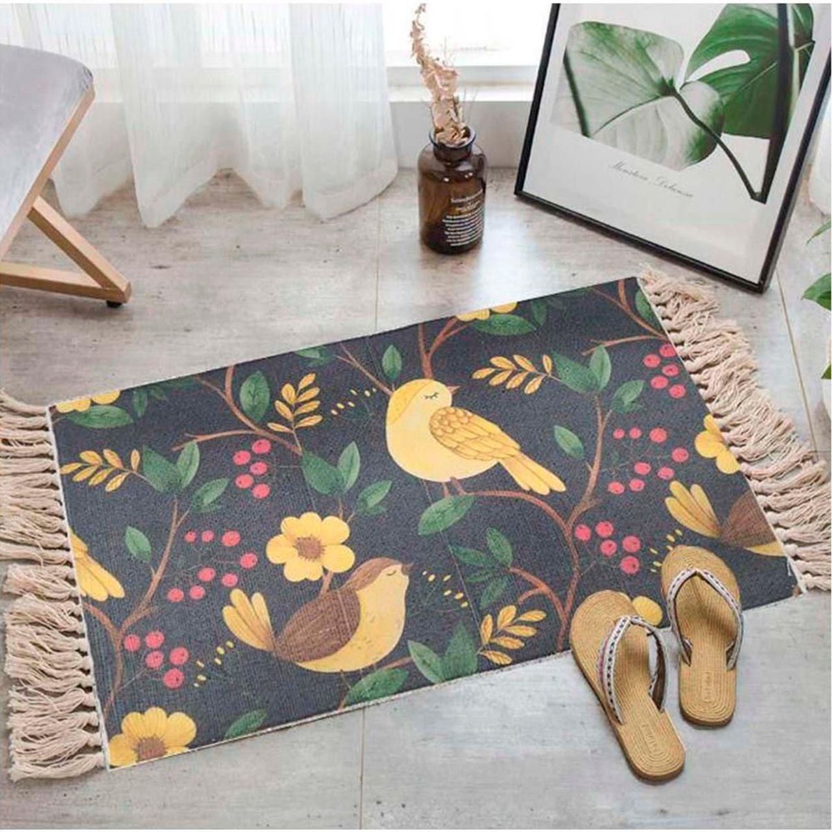 ANGELES DEL HOGAR - ALFOMBRA PEQUEÑA DE LINO Y ALGODÓN DE ESTILO NÓRDICO Y BOHEMIO 60X90CM