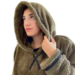 GENERICO - Polerón Unicolor Corderito polar con gorro invierno Oversize