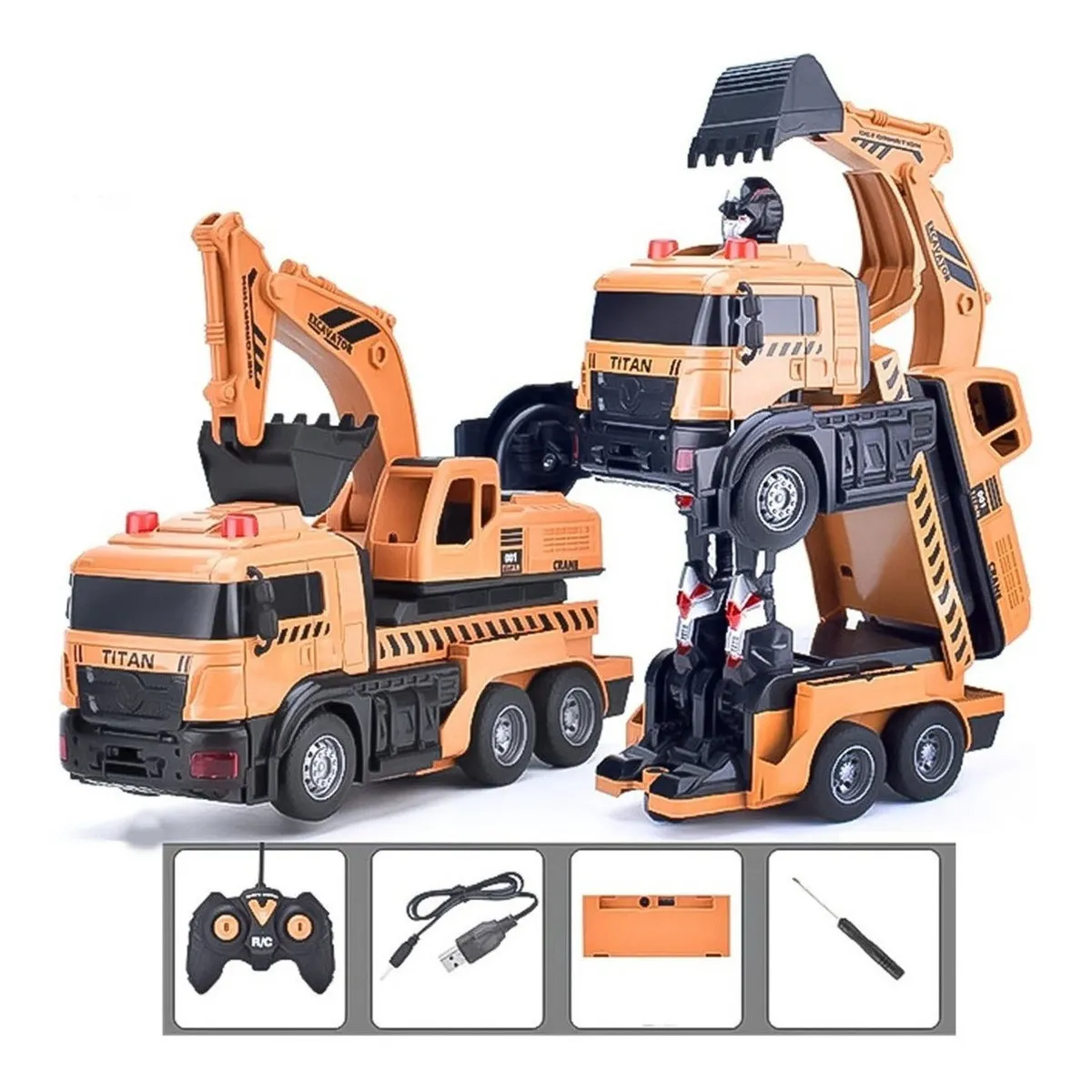 GENERICO - Auto A Control Remoto Transformer Robot Excavadora Camion
