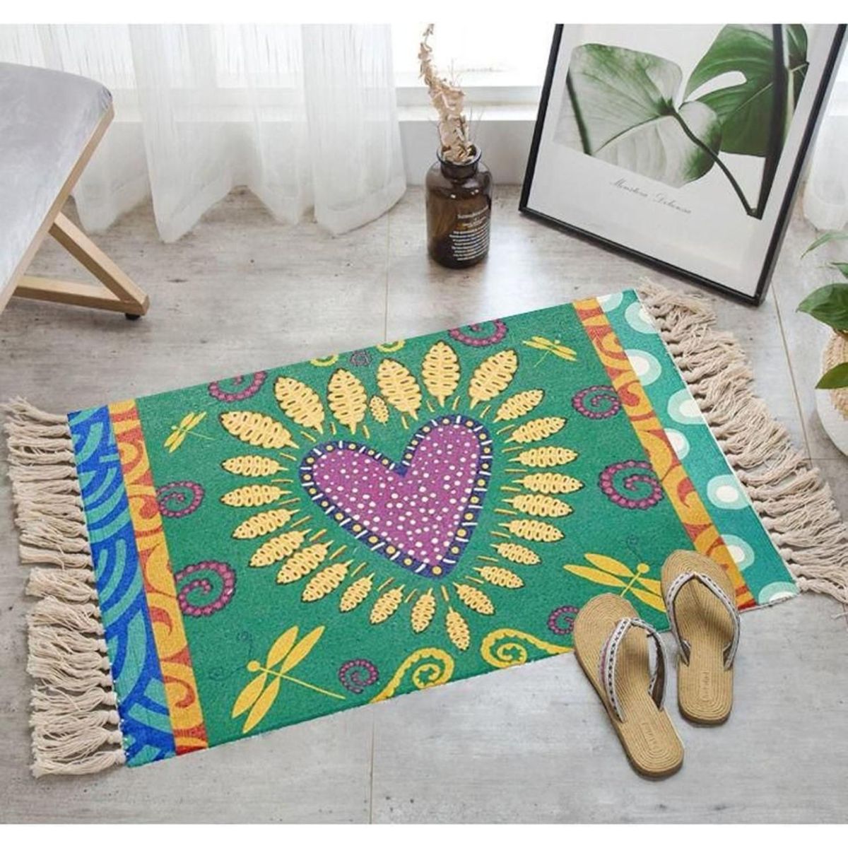 ANGELES DEL HOGAR - ALFOMBRA PEQUEÑA DE LINO Y ALGODÓN DE ESTILO NÓRDICO Y BOHEMIO 60X90CM