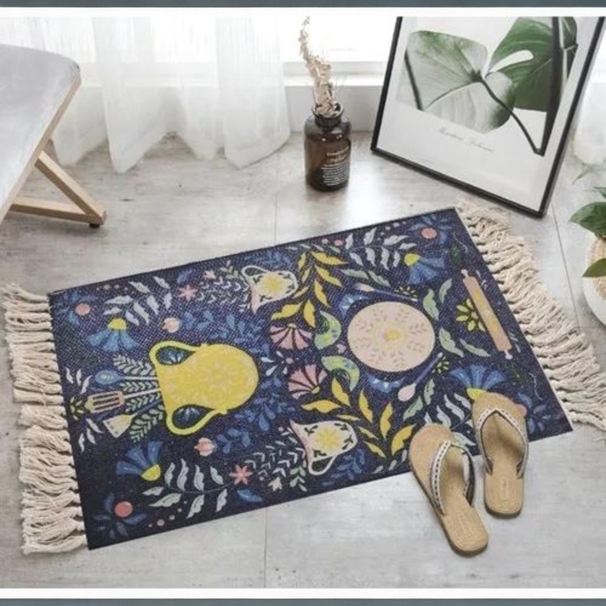 ANGELES DEL HOGAR - ALFOMBRA PEQUEÑA DE LINO Y ALGODÓN DE ESTILO NÓRDICO Y BOHEMIO 60X90CM