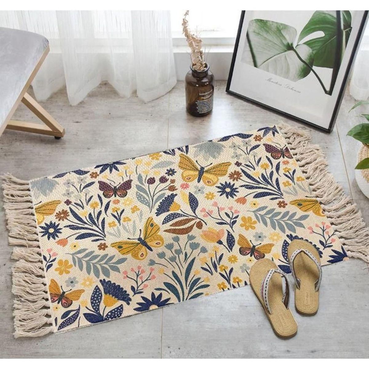 ANGELES DEL HOGAR - ALFOMBRA PEQUEÑA DE LINO Y ALGODÓN DE ESTILO NÓRDICO 60X90CM