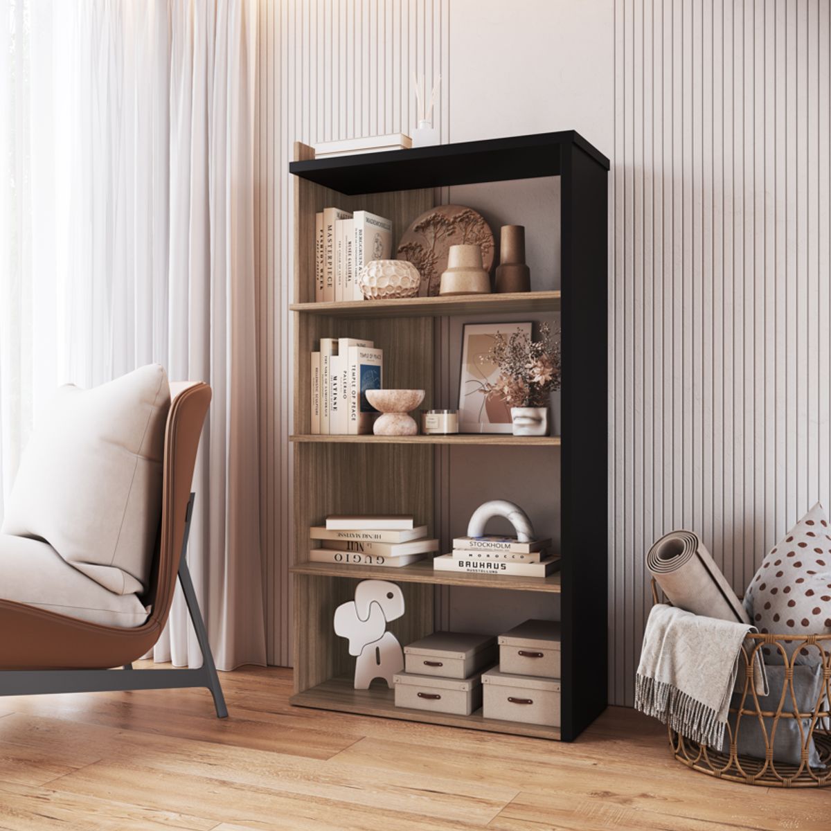 BE DESIGN - Estante 4 Espacios Castaño Negro Sense