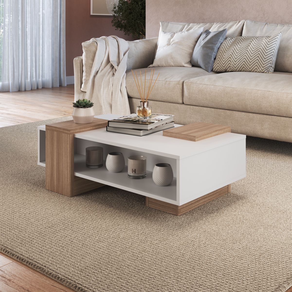 BE DESIGN - Mesa De Centro Sense Blanco Castaño