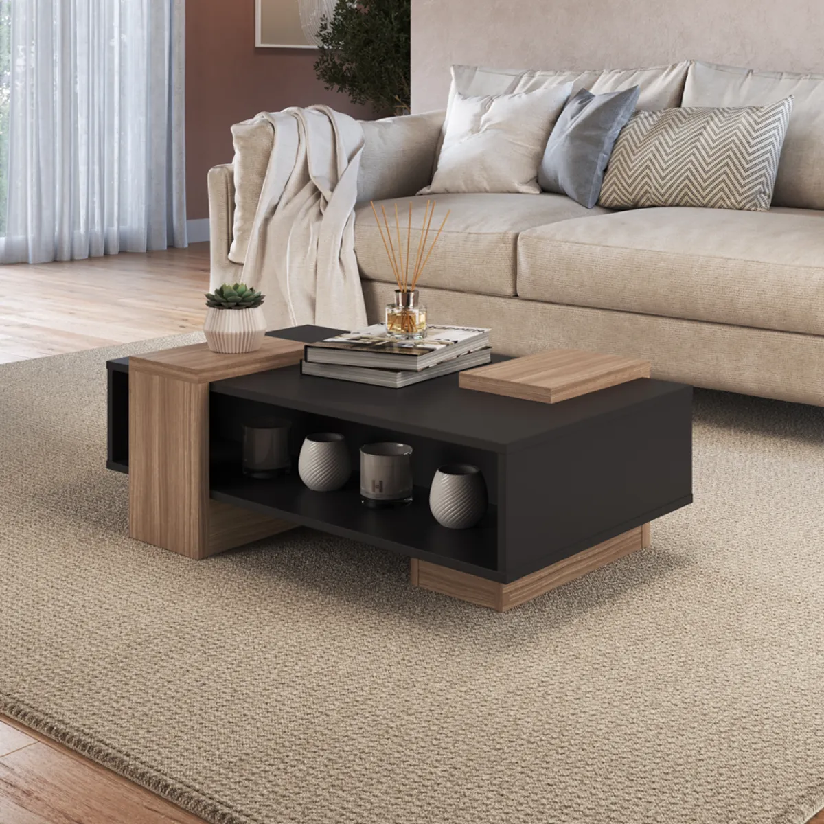 BE DESIGN - Mesa De Centro Sense Negro Castaño