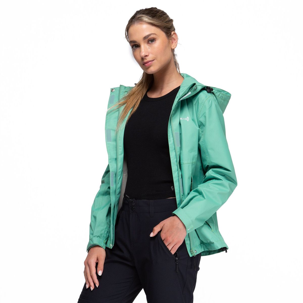 KANO - Chaqueta Cortavientos Impermeable Mujer Verde con Gorro