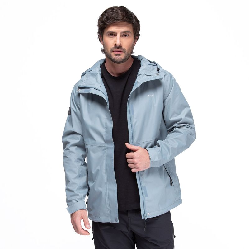 KANO - Chaqueta Cortavientos Impermeable Hombre Azul con Gorro